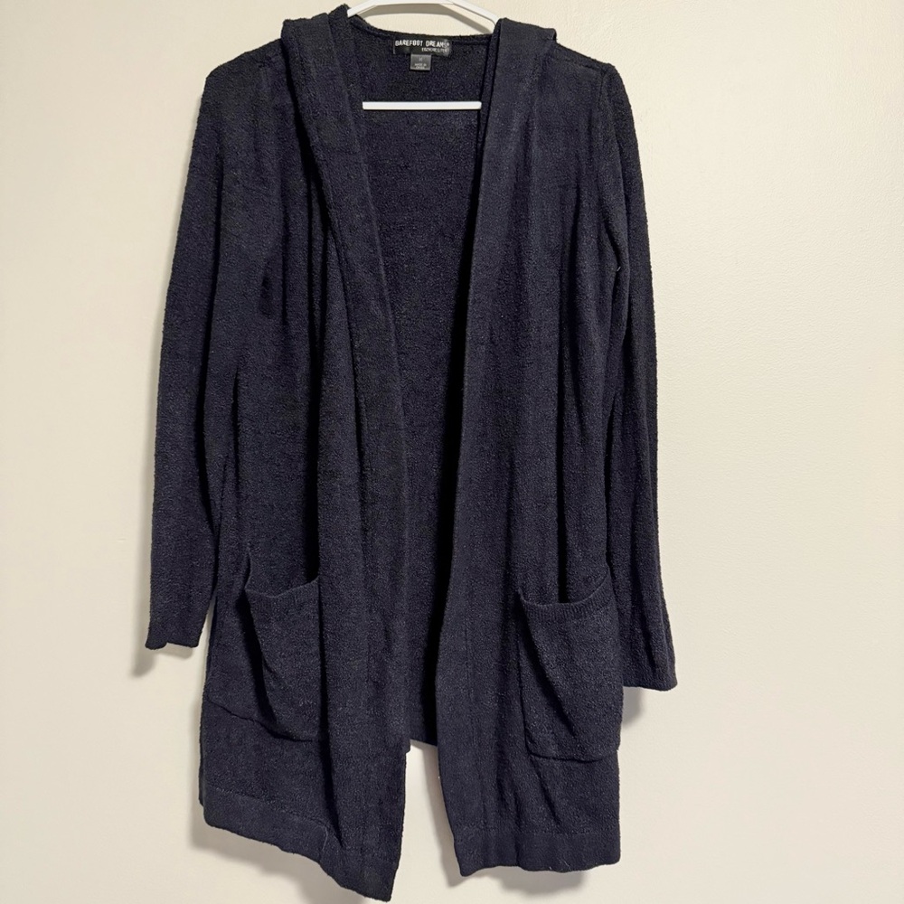 Barefoot Dreams Cozychic Lite Coastal Hooded Cardigan Black Medium